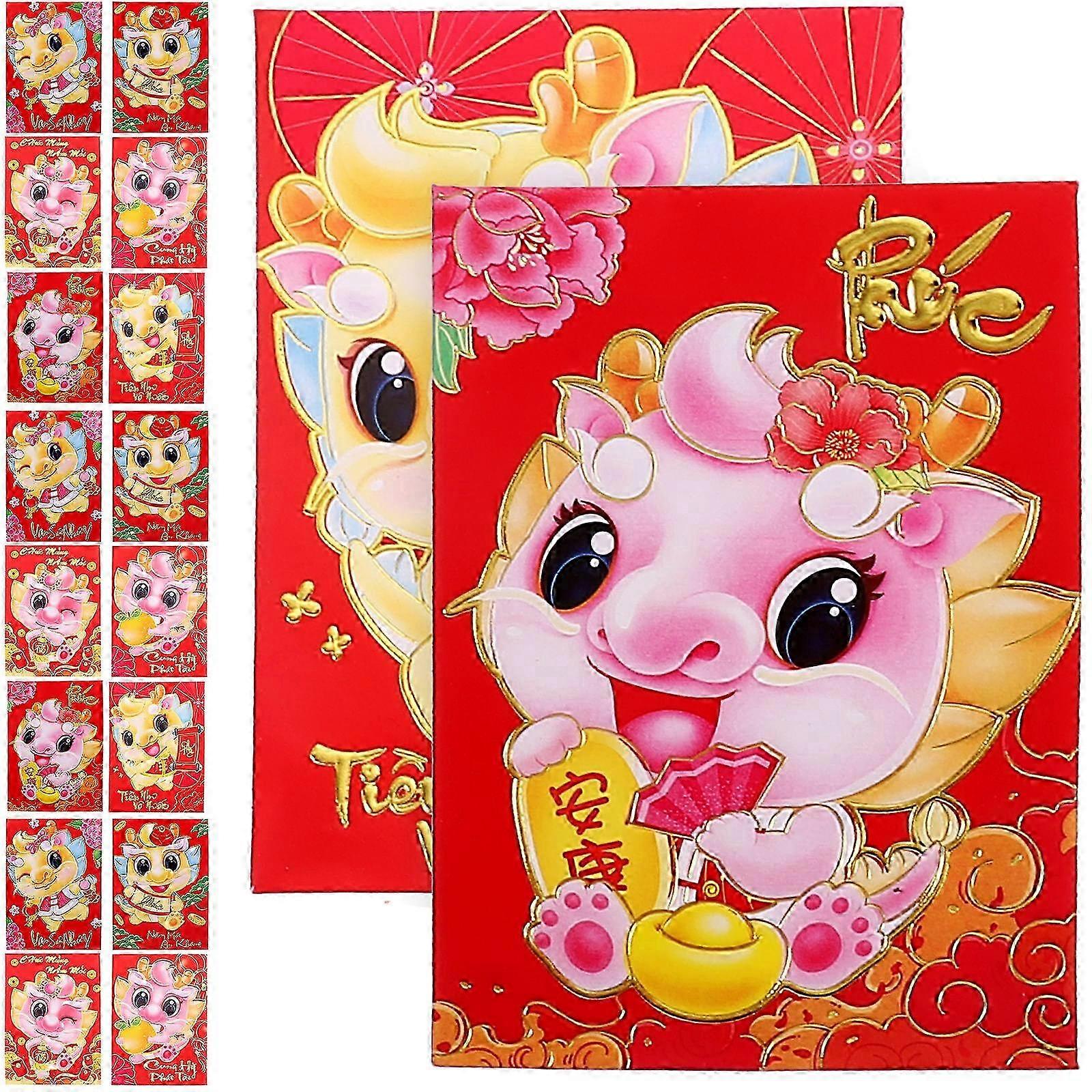 Lunar New Year Dragon Red Packet Rectangular Shape Paper Material 30Pcs