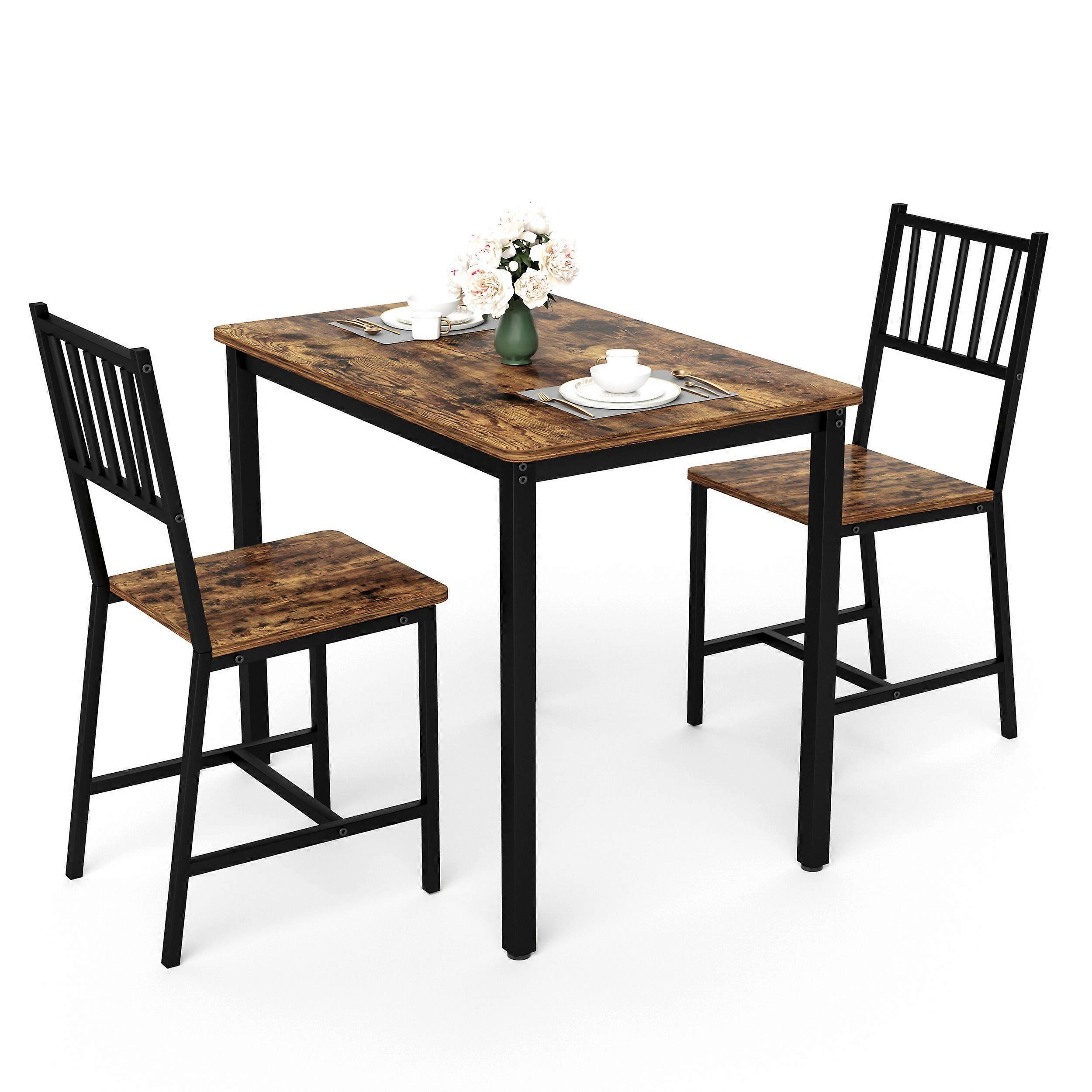 Dining Table Set Industrial Kitchen Table With 2 Stools For Small Spaces Rustic Brown