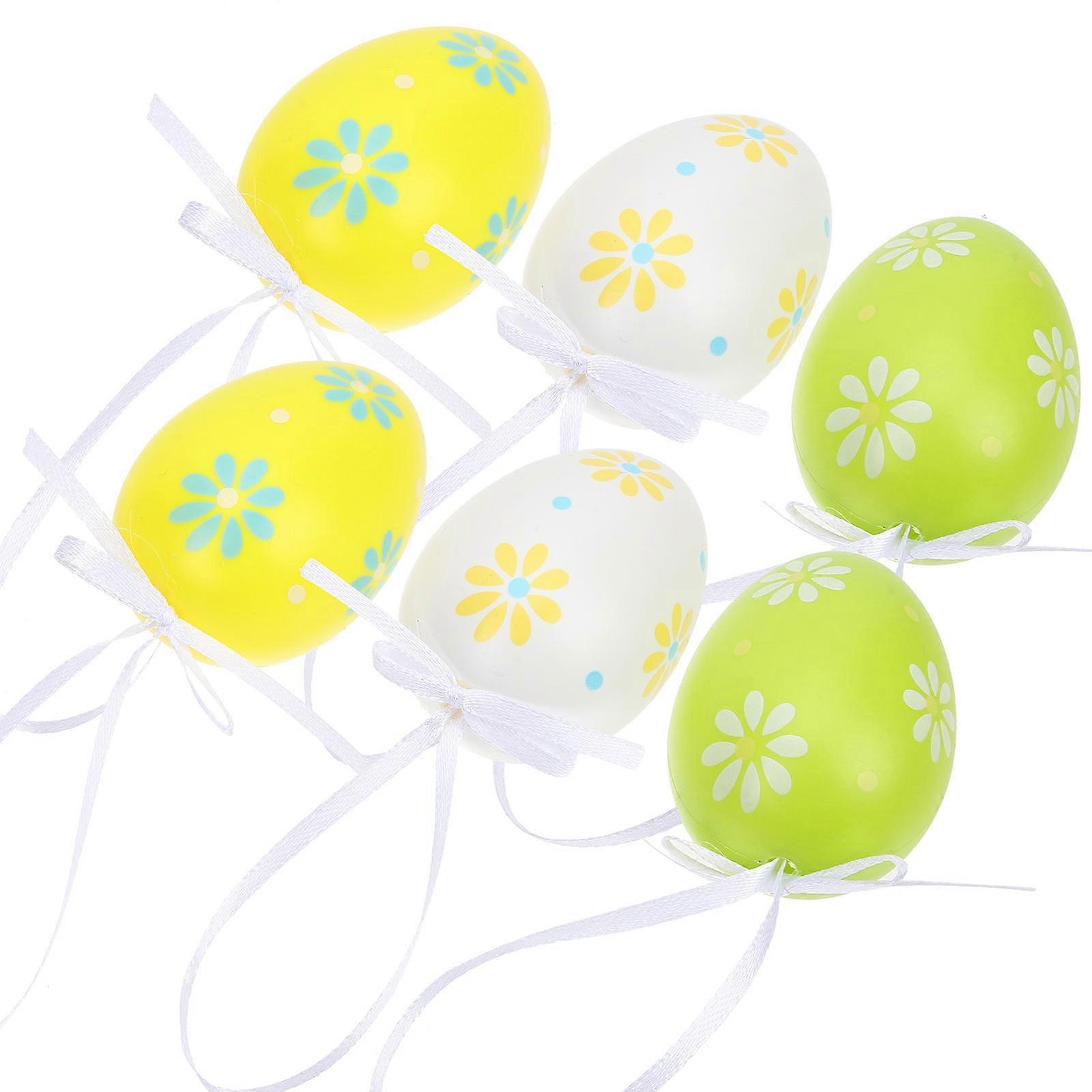 6pcs Easter Decorations Hanging Easter Egg Ornaments Plastic Hanging Eggs Easter Party Supplies