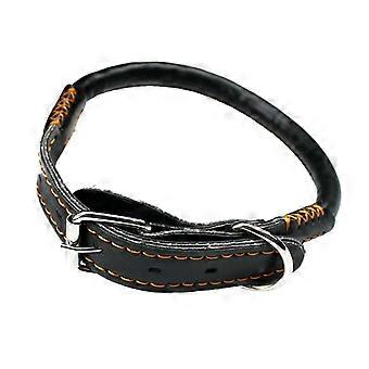 T - Oak Tanned Leather Round Dog Collar, Black,Separate Collar Black-M