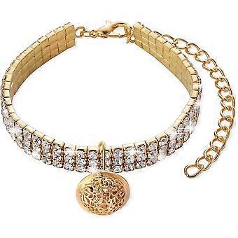 Bling Pet Collar with Diamonds and Palace Bell, Detachable Three-Row Cat Collar with Sparkling Rhinestones with Luxury Pendant Elastic Cat Collar
