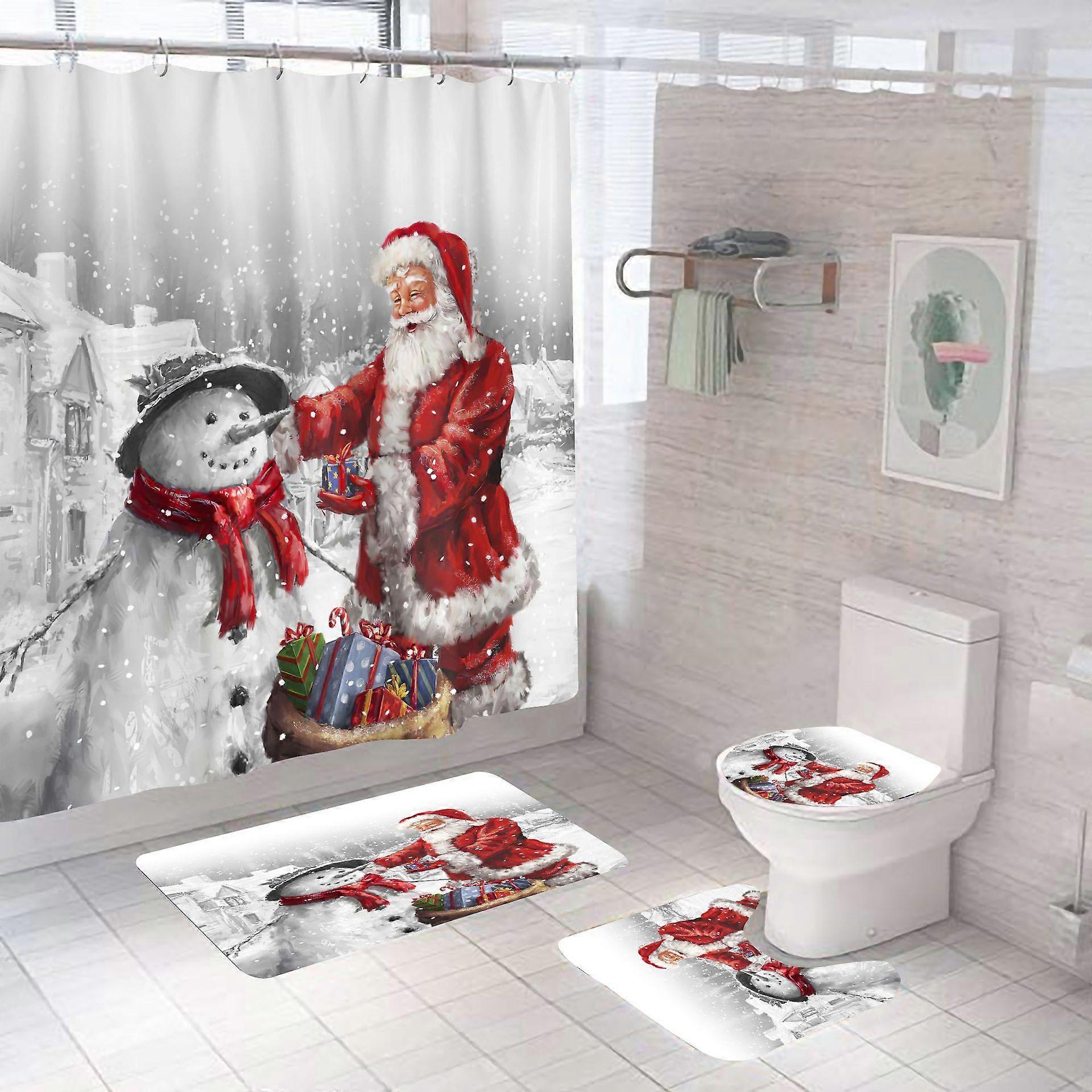 Santa Snow Scene Waterproof Polyester Shower Curtain Set