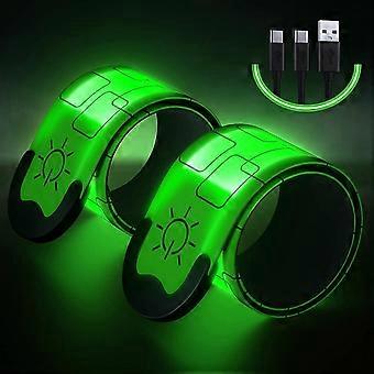 Uppgradera LED-armband för löpning (2-pack), USB-uppladdningsbara reflekterande armband, ljusband med hög synlighet för löpare (grön)