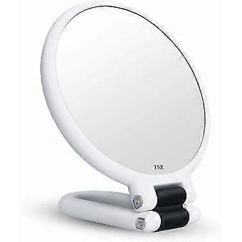 15x magnifying mirror, double-sided folding mirror for various makeup details (white)