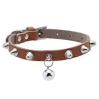 Collar de piel con remaches y cascabel para mascotas, collar punk ajustable con pinchos para perros y gatos pequeños.