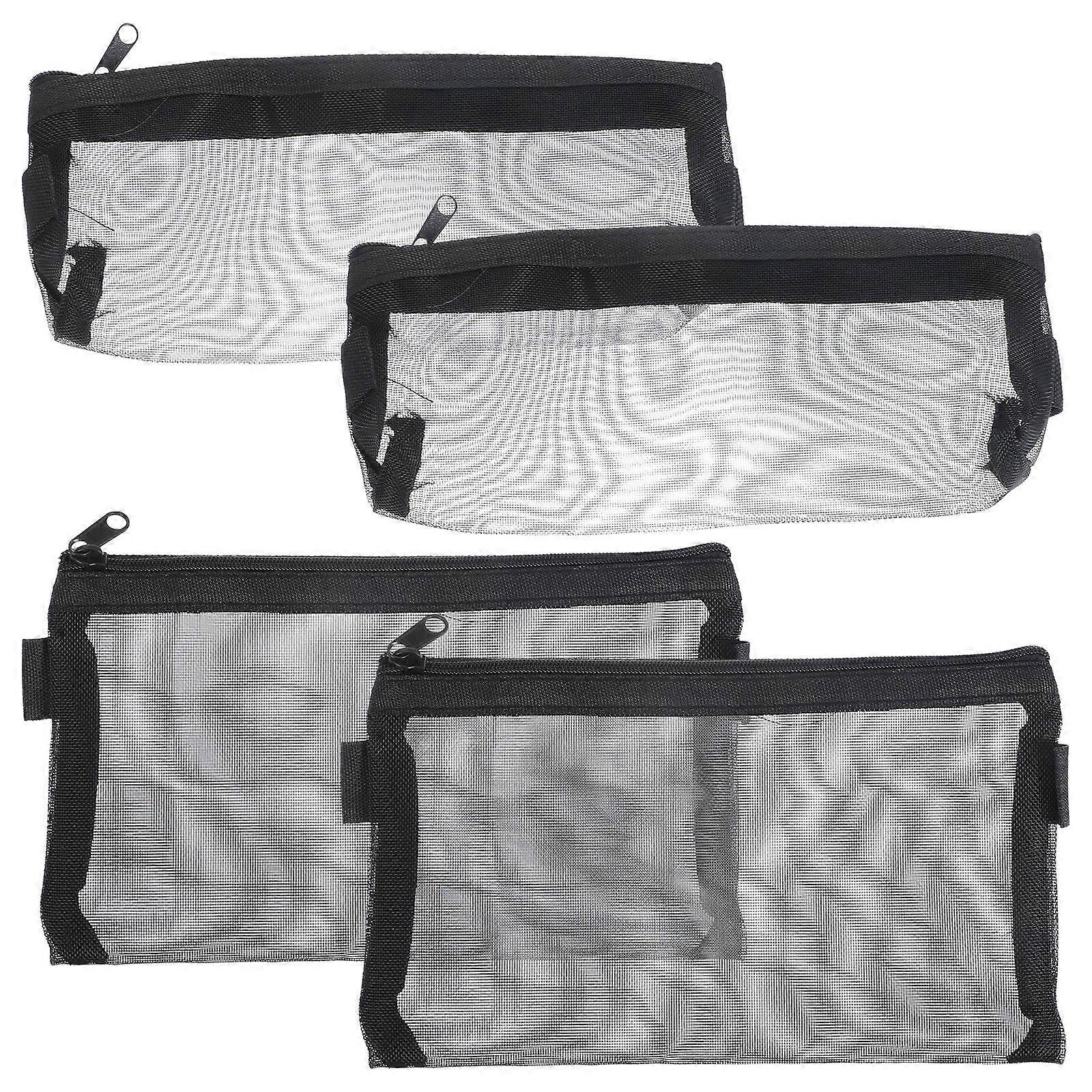 Portable Pen Bag Multi-Function Pencil Bag for Storage Use 4Pcs Black Mesh