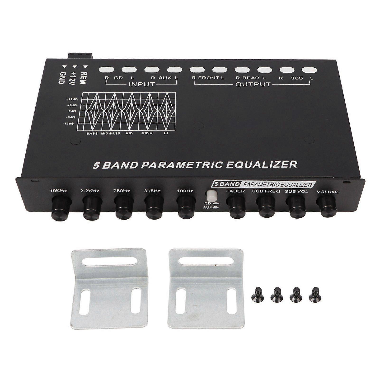 Car Audio Equalizer Adjustable 5 Bands Precise Tuning EQ Tuning Crossover Amplifier Graphic Equalizer