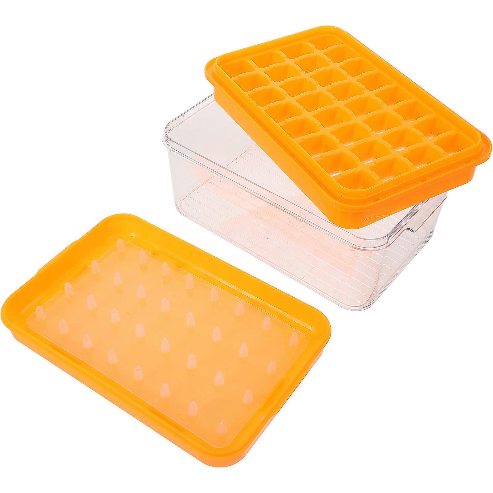 Orange Ice Cube Tray for Freezer with Lid 4Pcs Stackable Ice Molds