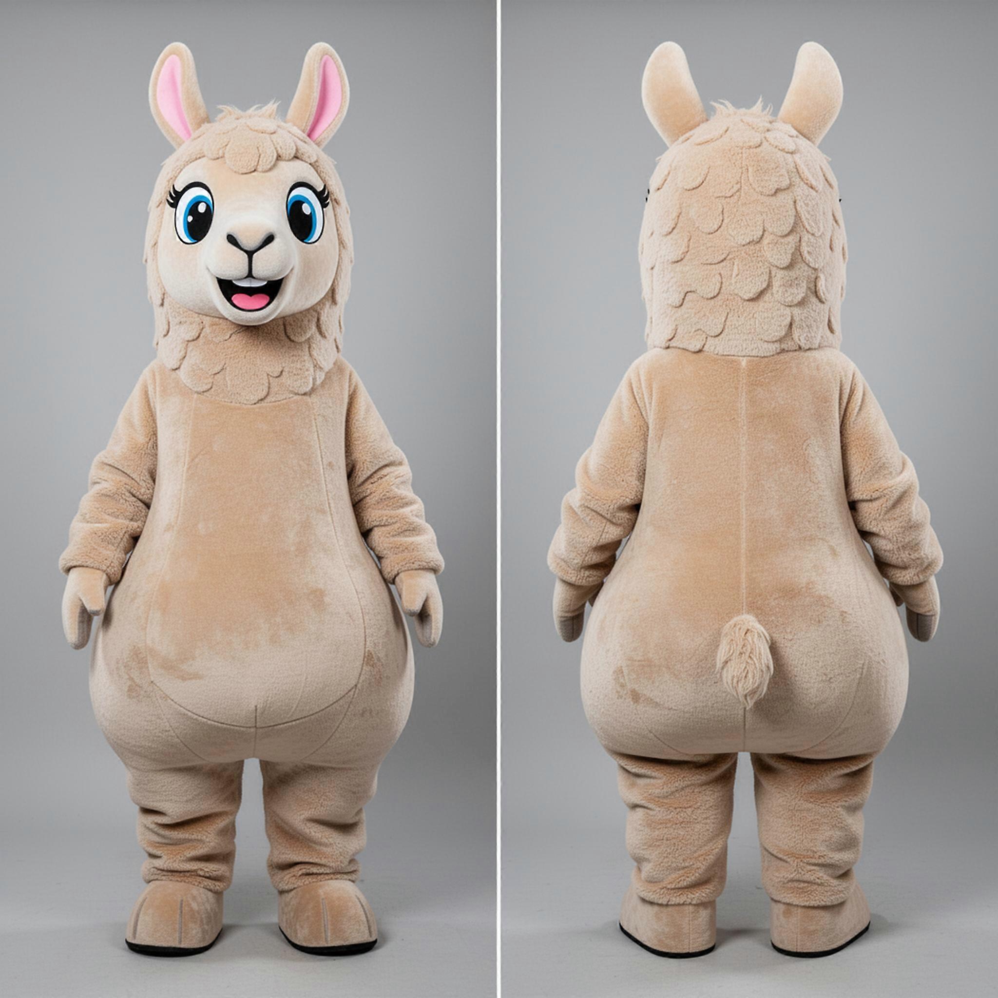 MASTICOT Beige Fluffy Llama Mascot
