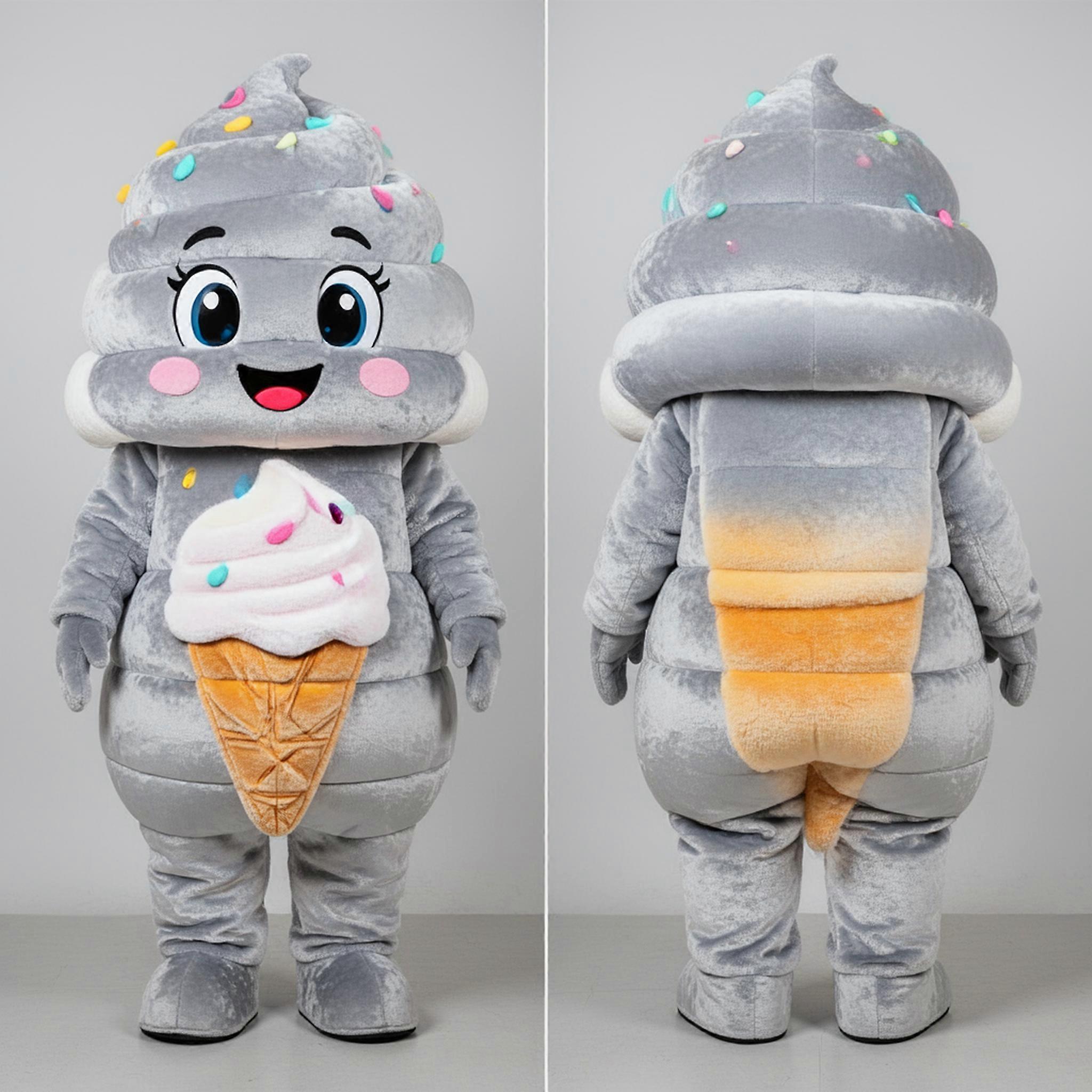 MASTICOT Silver Velvety Ice Cream Mascot