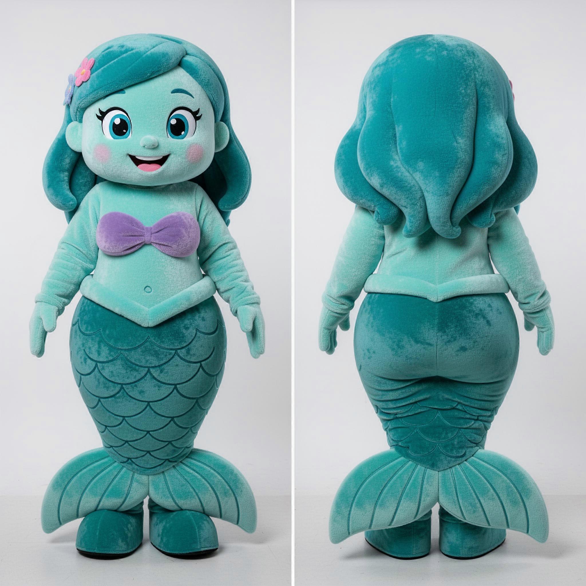 MASTICOT Teal Flowing Tail Mermaid Mascot