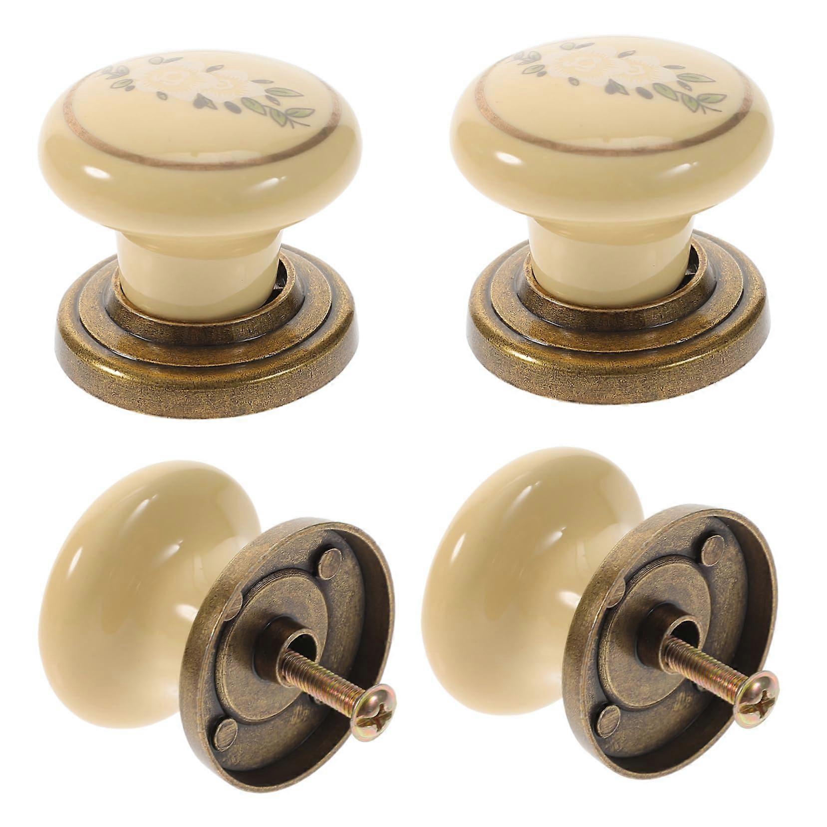 4pcs Round Ceramic Cabinet Knobs for Kitchen and Bathroom, Single Hole Drawer Pull Handles, Elegant Decorative Finish