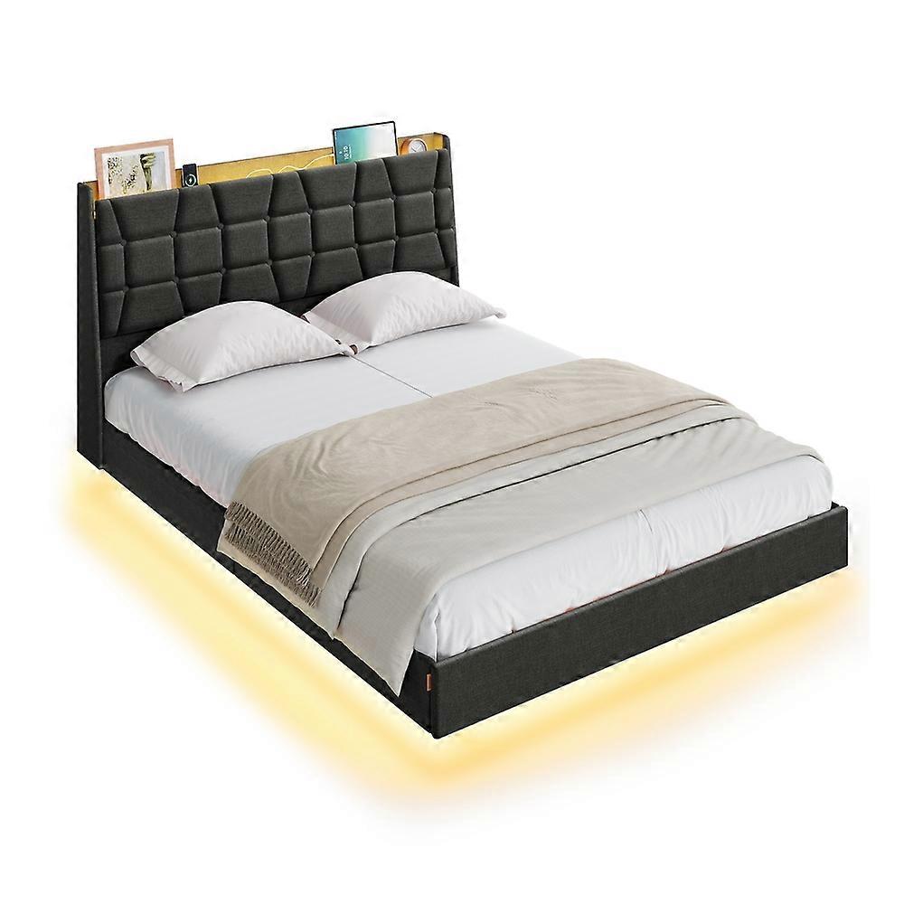 Full Size Floating Bed Frame with LED Lights 81.7"L x 57
