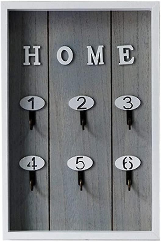 Wooden wall key box with 6 key hooks Gray