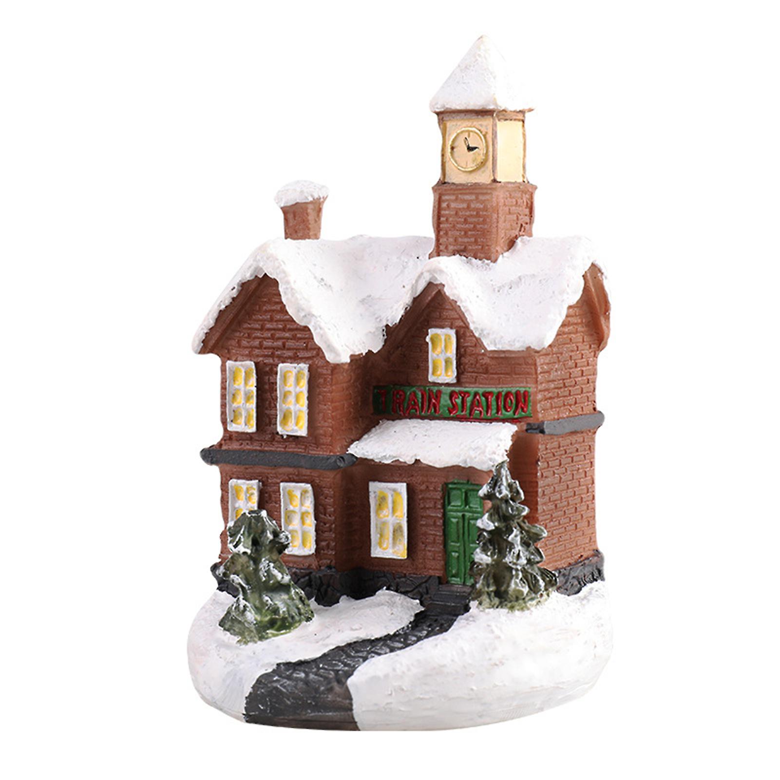 Christmas Decors For Tables With Lights Snowy Village Farmhouse Resin Statue Home Decor Accents