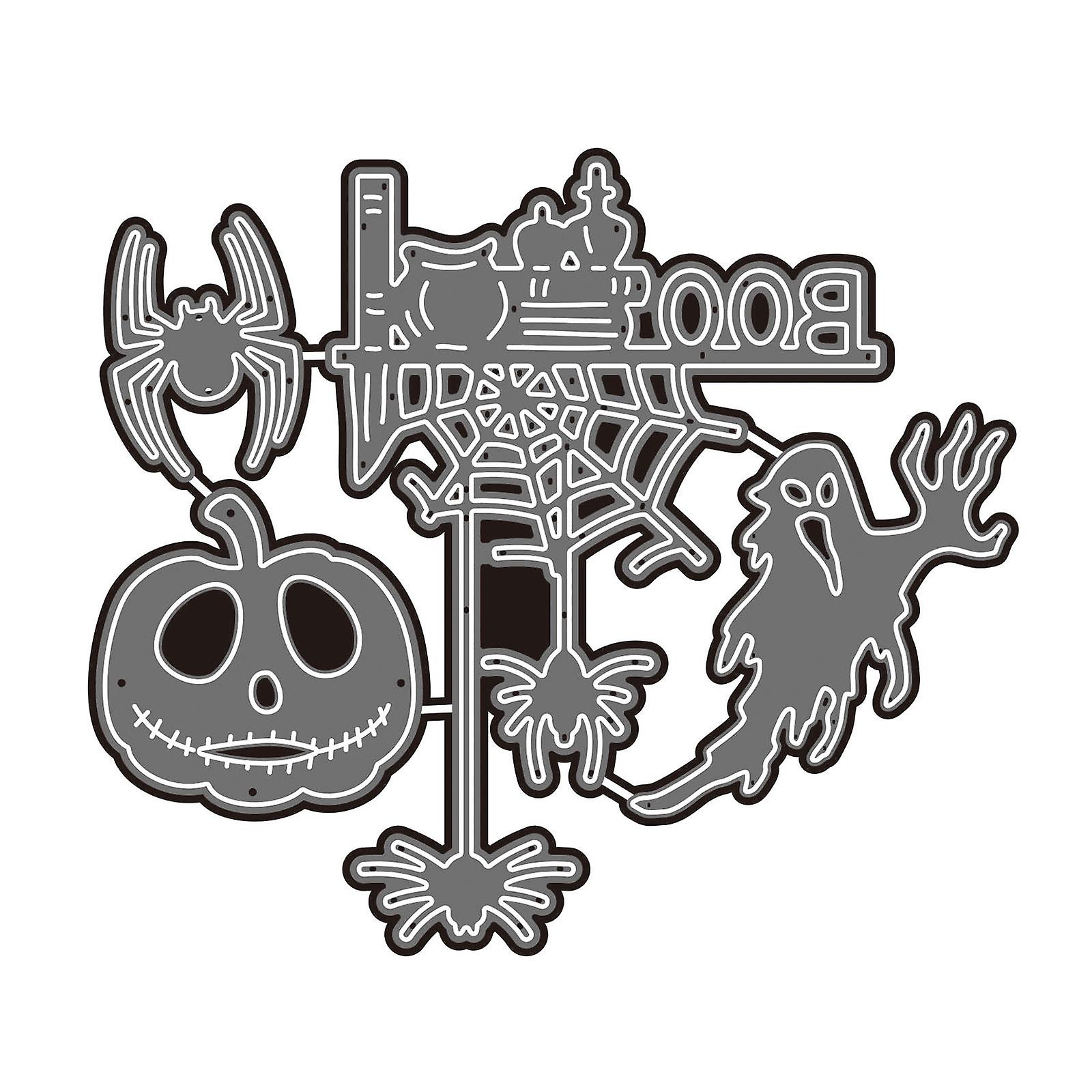 1 Set Halloween Metal Cutting Dies Pumpkin Witch Bat Spider Web Haunted House Pattern DIY Stencil for Scrapbooking Album Embossing Template Card Craft