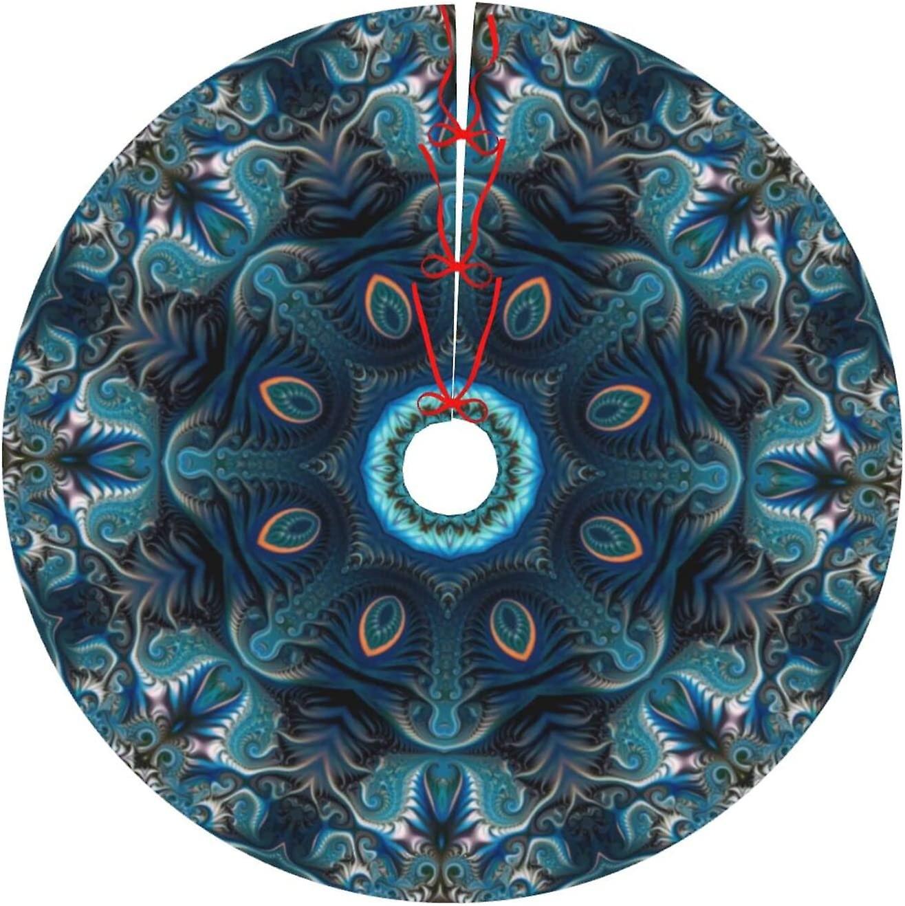 48'' Teal Mandala Peacock Feather Large Christmas Tree Skirt