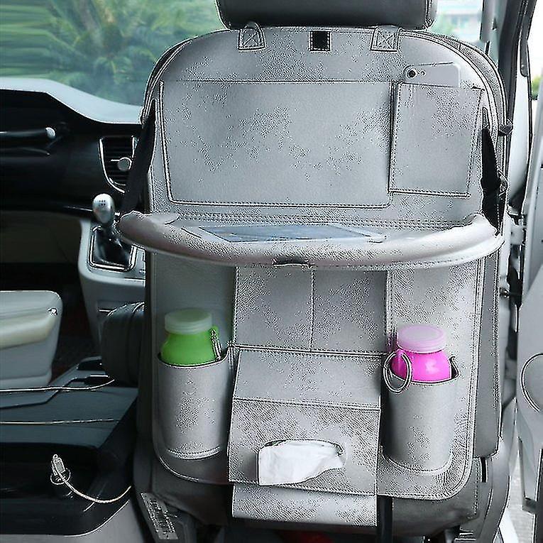 Auto Back Seat Storage Bag Folding Car Seat Organizer Leather Bottle Holder