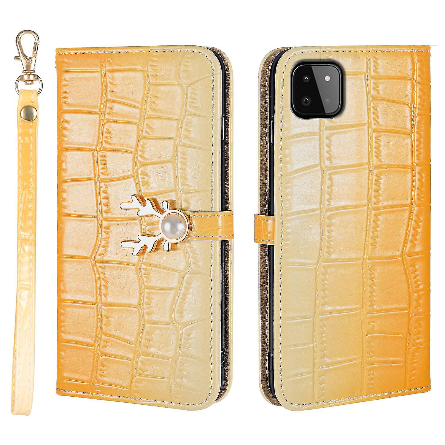 Elk Pattern Phone Case For Samsung Galaxy A22 5g With Card Holder, Lanyard, Pu Leather Material, Wallet Function, Corner Fall Protection