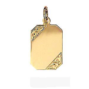 9ct Gold 18x12mm hand engraved rectangular Disc