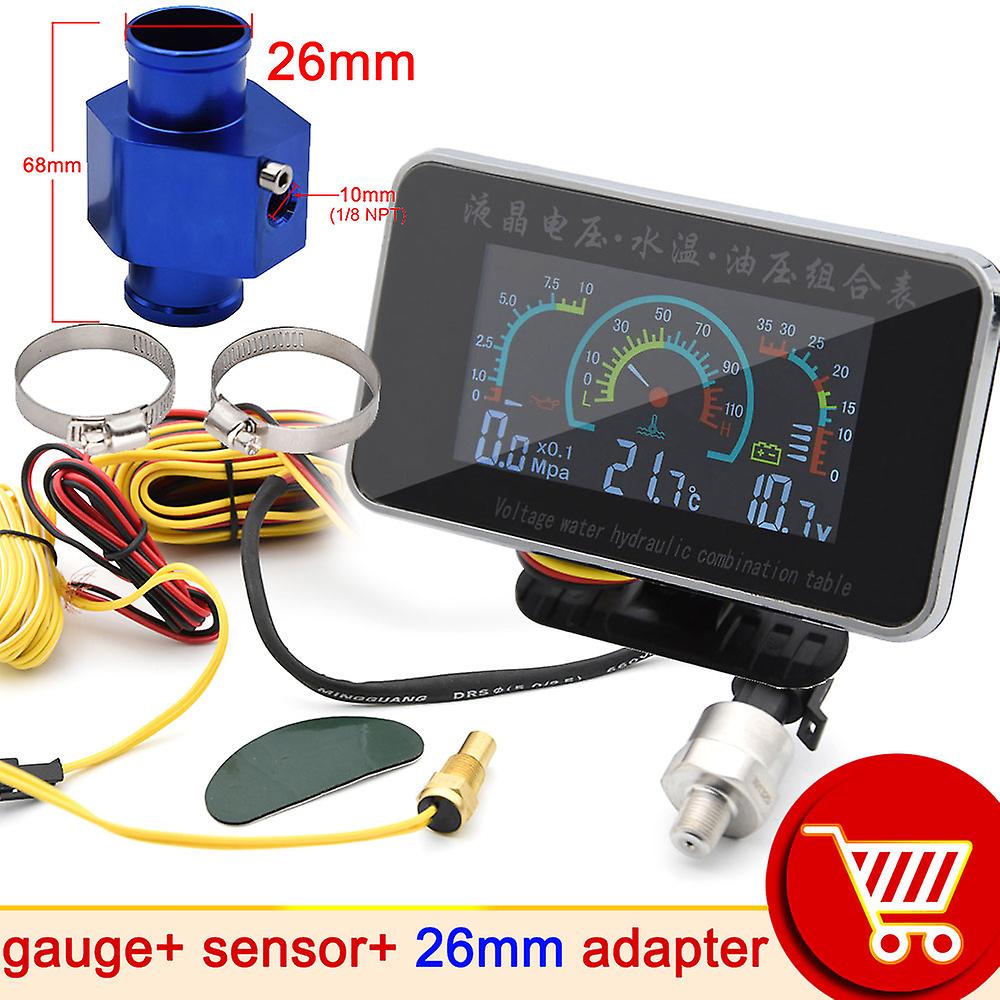 Universal 3 In 1 Multi-function Digital Gauge Waterproof Water Temp Oil Pressure Voltmeter Car Temperature Clock With Alarm