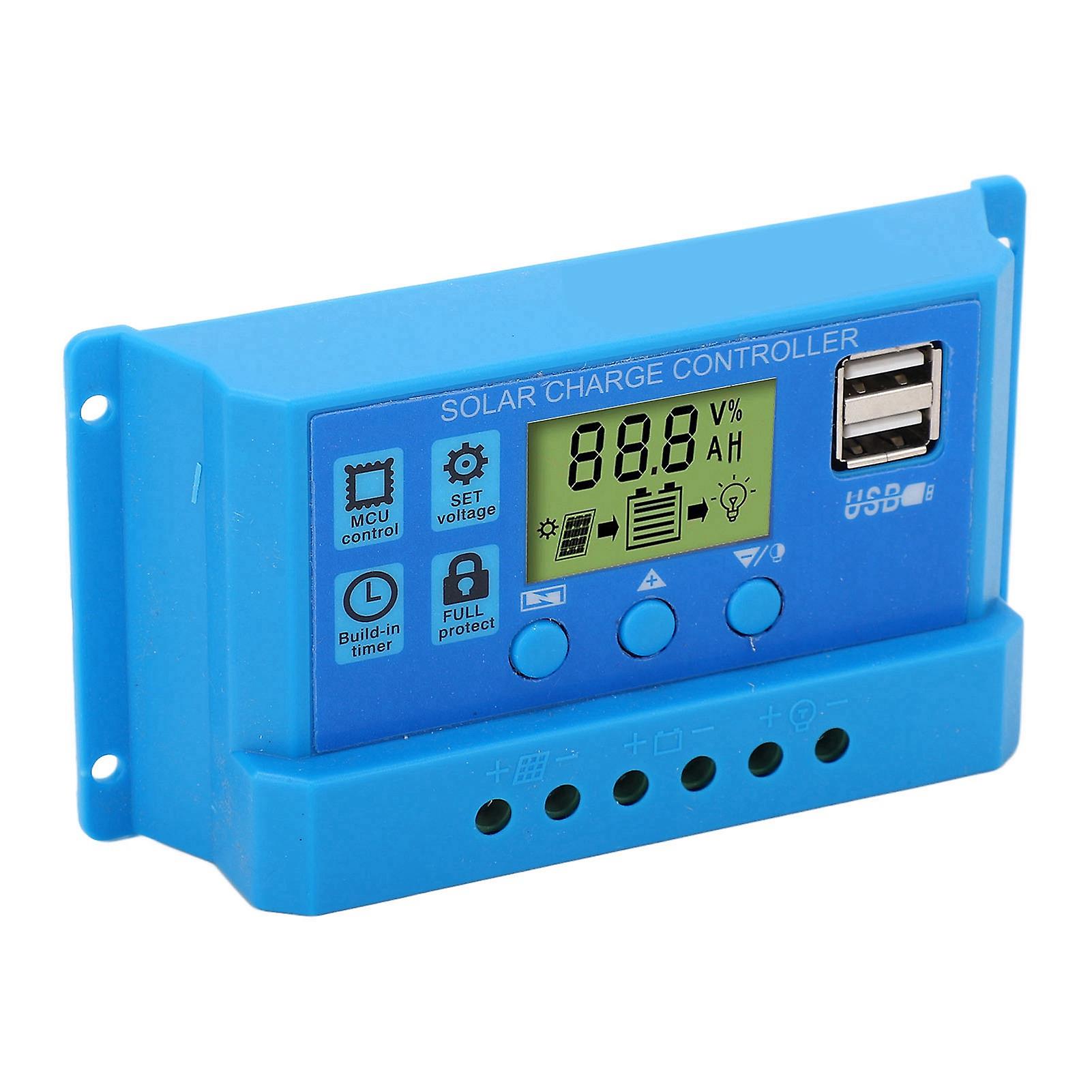 Solar Charge Controller PWM LCD Display Parameter Adjustable 2 USB Solar Charge Regulator Blue 12V 24V