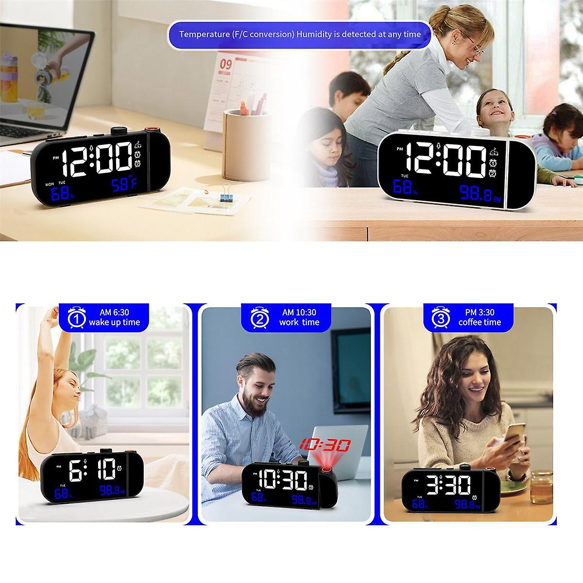 Projection Alarm Clock,Digital Clock with 180 Rotatable Projector and Infinitely Brightness Dimmer