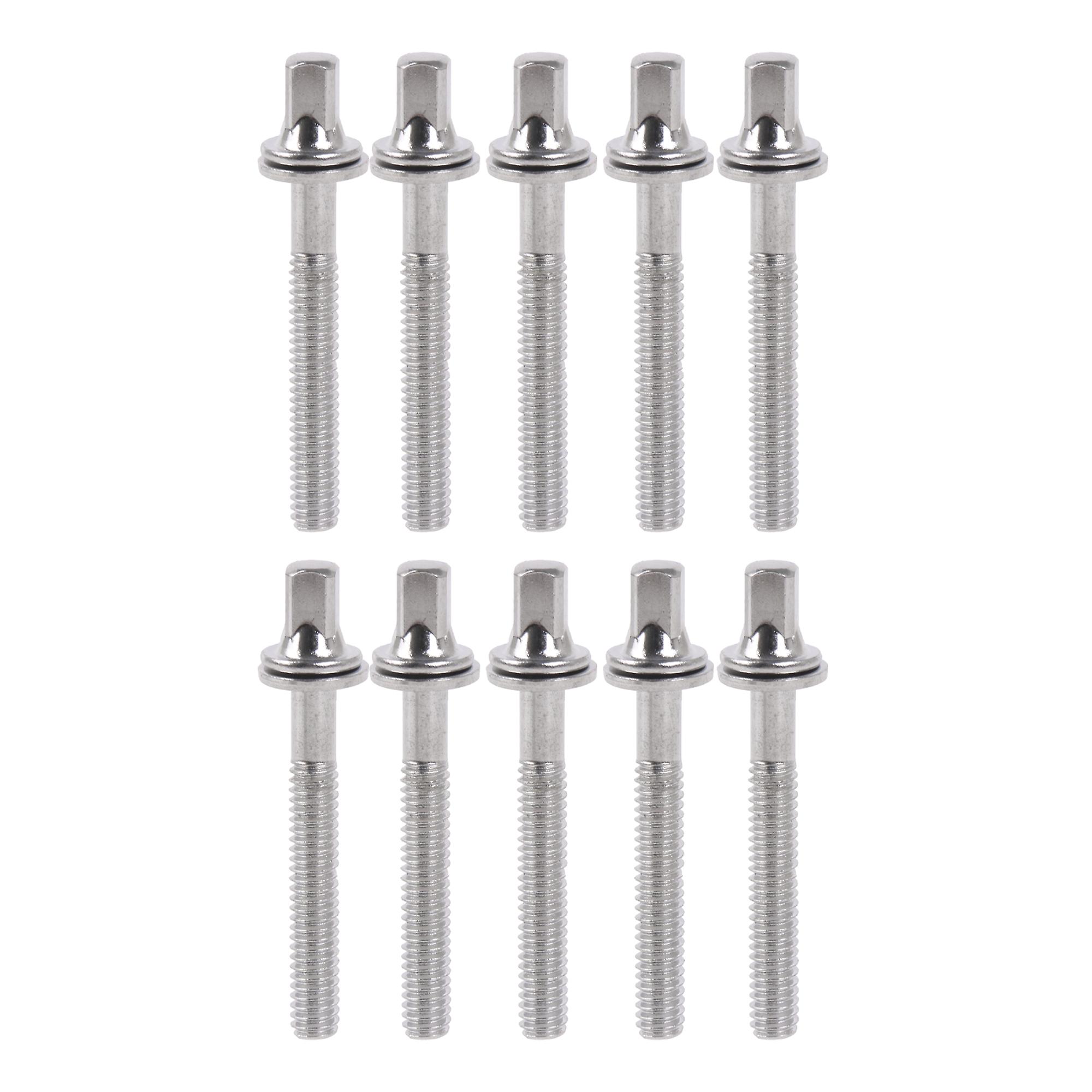 10 Pcs Drum Percussion Tension Rods Screw 1/5 Inch with Gaskets Silver