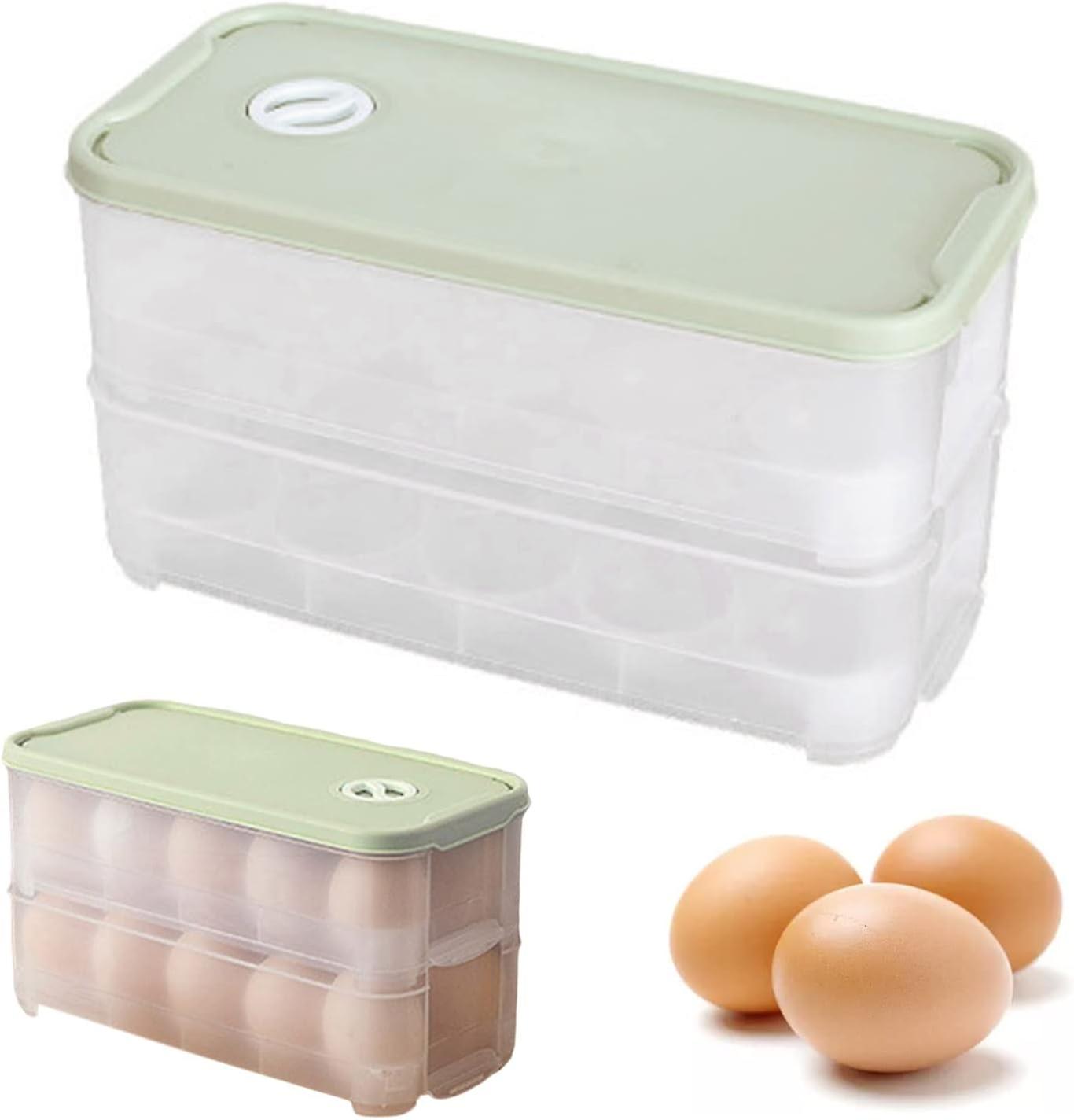 Egg Container Refrigerator, Plastic Egg Box Storage for 20 Eggs Box Egg Storage Plastic Egg Trays with Lid, for Kitchen / Camping (Double Layer)