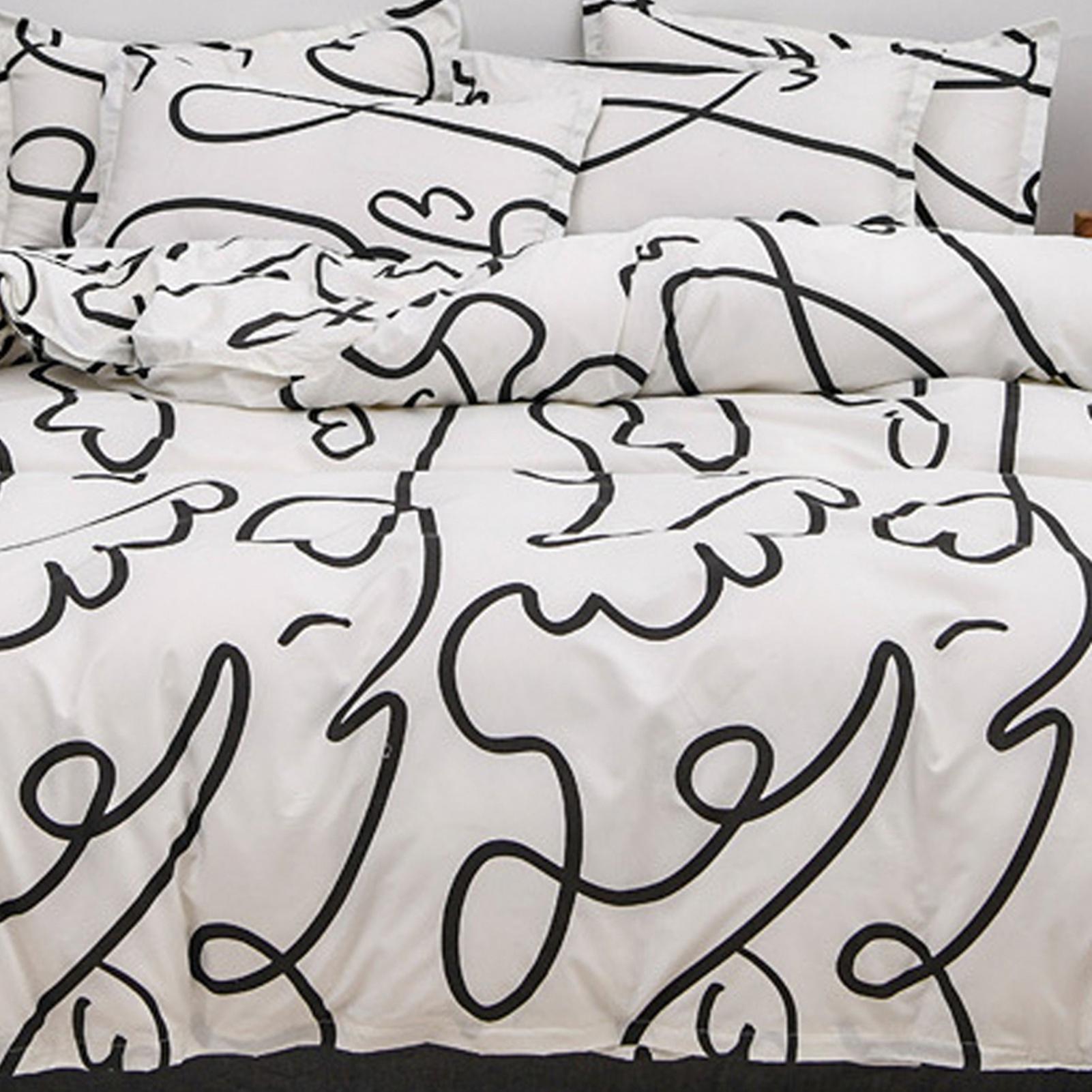 Home Bed Set 4pcs Thickened Brushed Simple Style Breathable Skin Friendly Cotton Bedding Comforter Sets