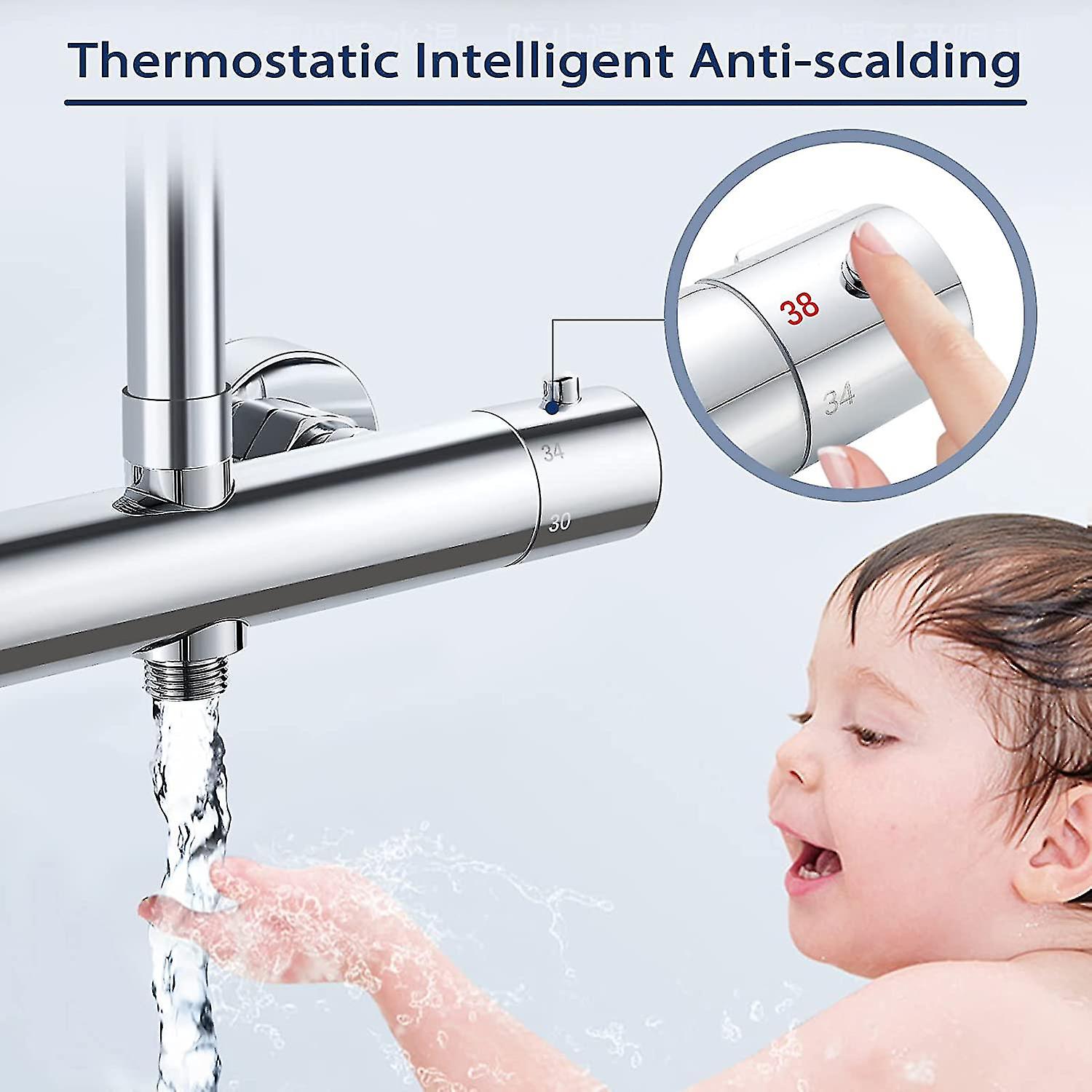 Duscharmatur Mit Thermostat – 2 Auslässe, Verchromt, Für Einbauabstand 150 Mm, Sicherheitstemperatur 38°C