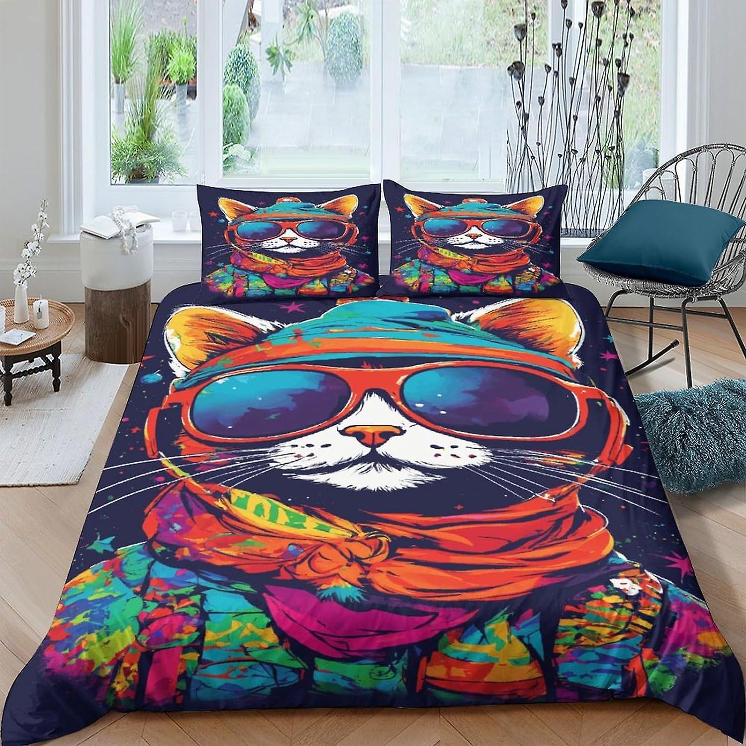 ARIJORJA cat Duvet Cover Set3D animal Bedding Set with Microfiber Pillowcases & Zipper Closure Quilt Case animal Printed Effect Double