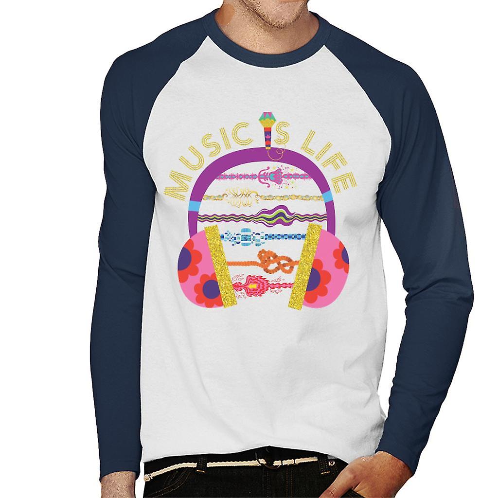 Trolls Headphone Music Is Life Men's Baseball Long Sleeved T-Shirt