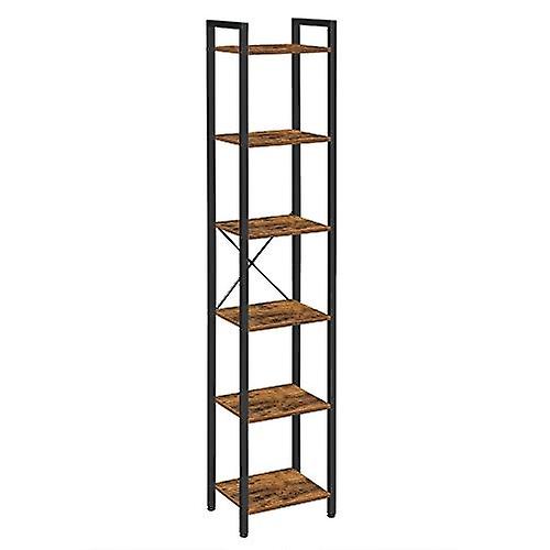Rustic Industrial 6-Tier Bookcase with Adjustable Feet