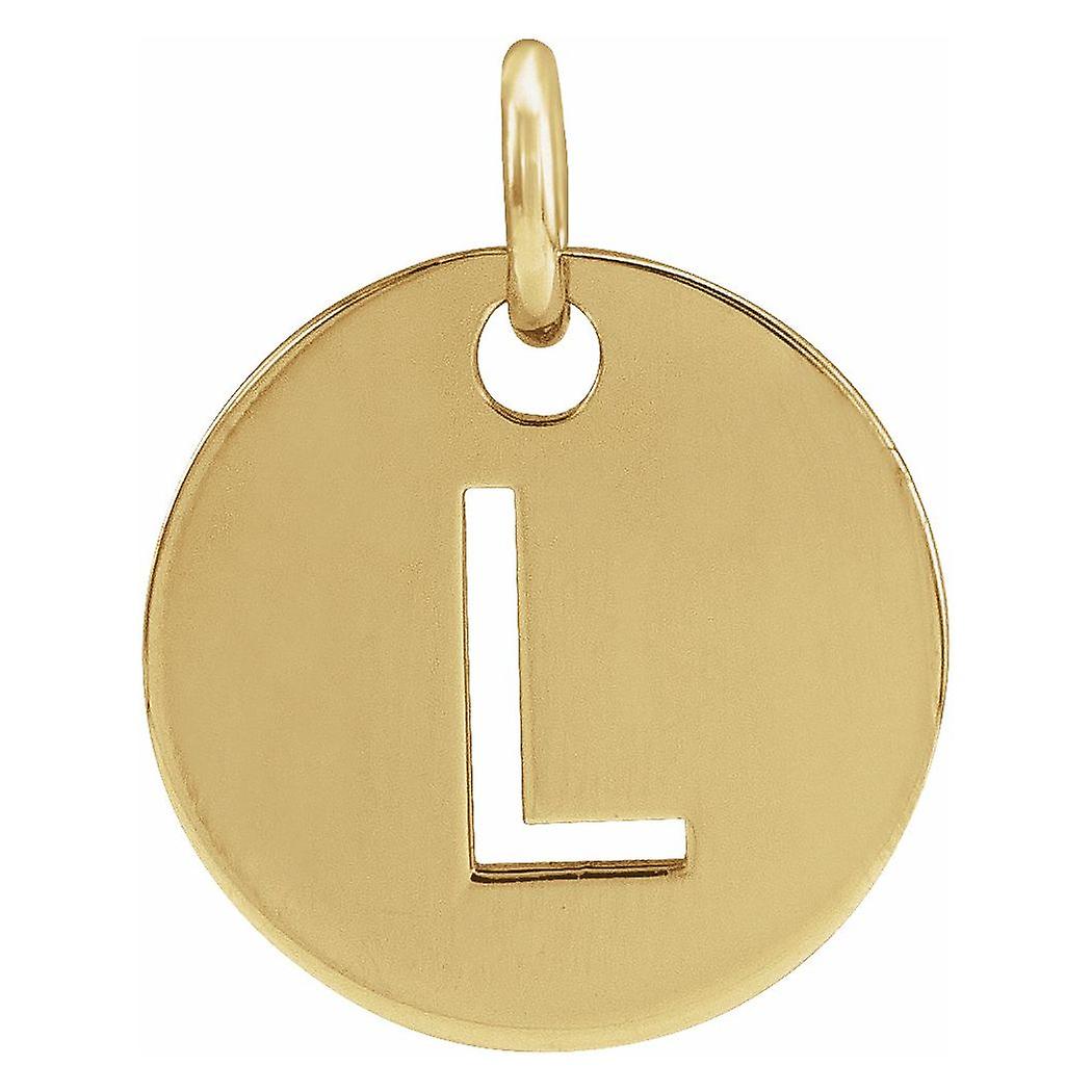 14k or jaune lettre nom personnalisé monogramme initial L 10mm poli disque initial pendentif collier-pendentif pour femme