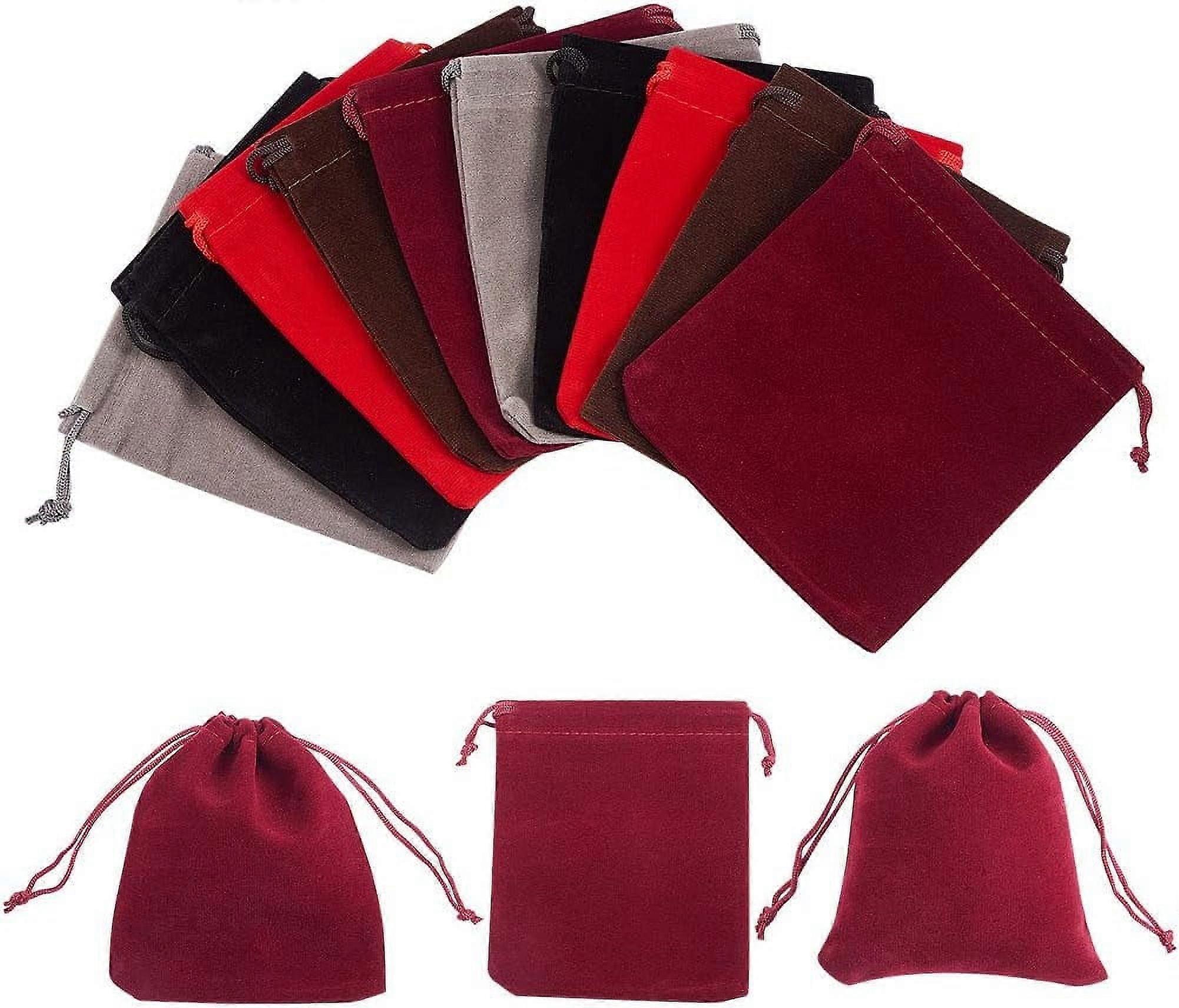30 Pcs 4.72 long and 3.93 wide Rectangle Velvet Jewelry Bags with Drawstring Design 5 Assorted Colors Drawable