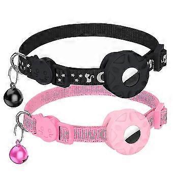 Cat Collar Compatible With Air Tag, Reflective Star Moon Cat Collar With Bell & Silicone Air Tag Holder Case