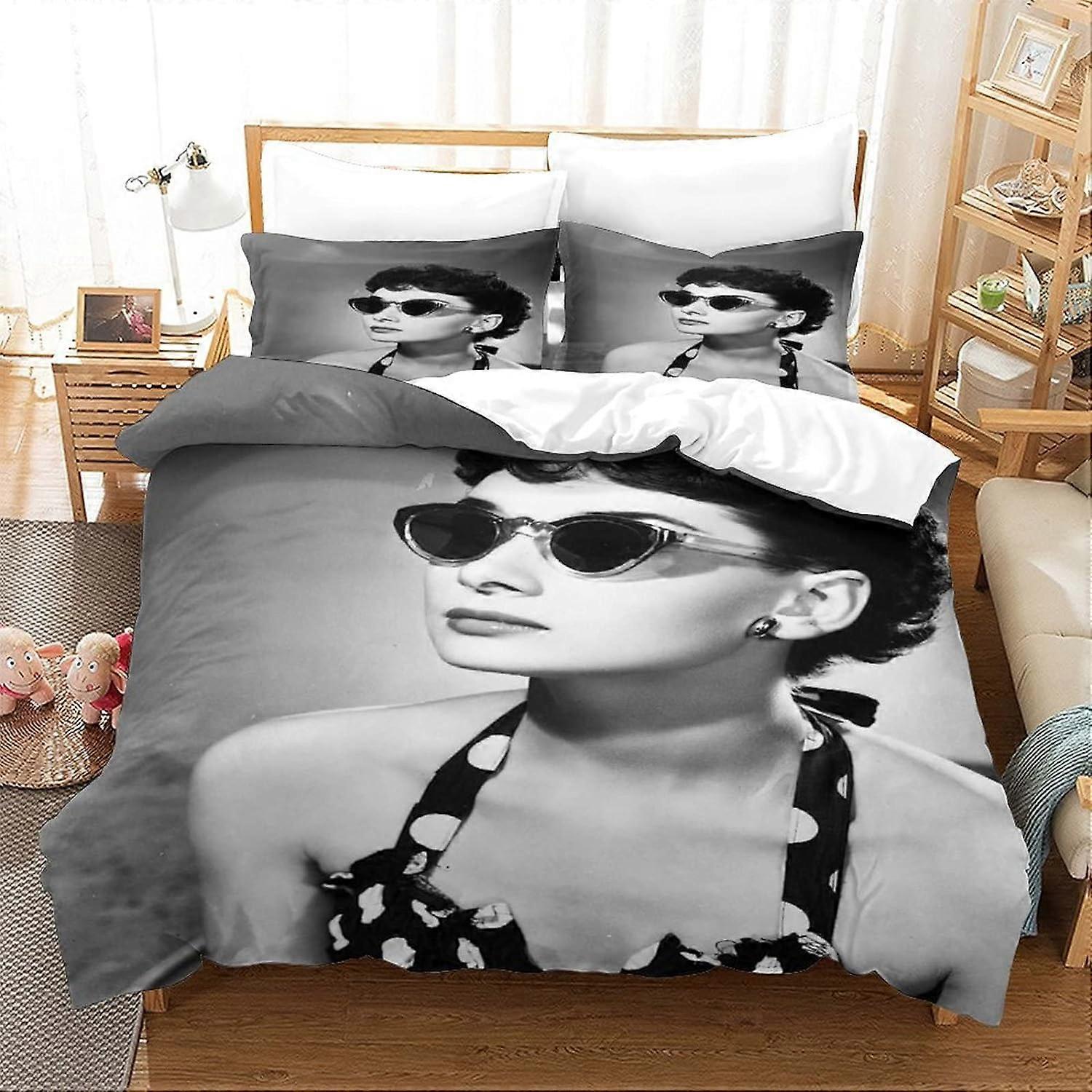 Kerota Audrey Hepburn Duvet Cover Set Roman Holiday Pattern Print Actress Bedding Duvet Cover Set fo
