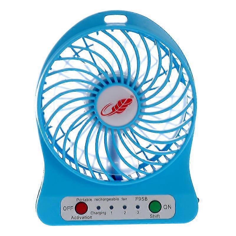 F95b Portable Usb Rechargeable 3-level Adjustable Mini Electric Fan With Led Light (blue)