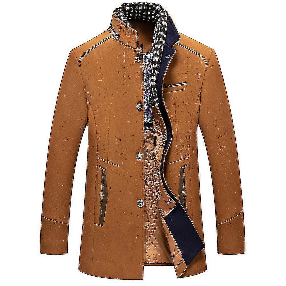 Lanhu Mens Business Style مزدوج الطبقة من القماش يندبروف ودافئ بلون صلب متوسط الطول معطف سميك مع وشاح قابل للفصل