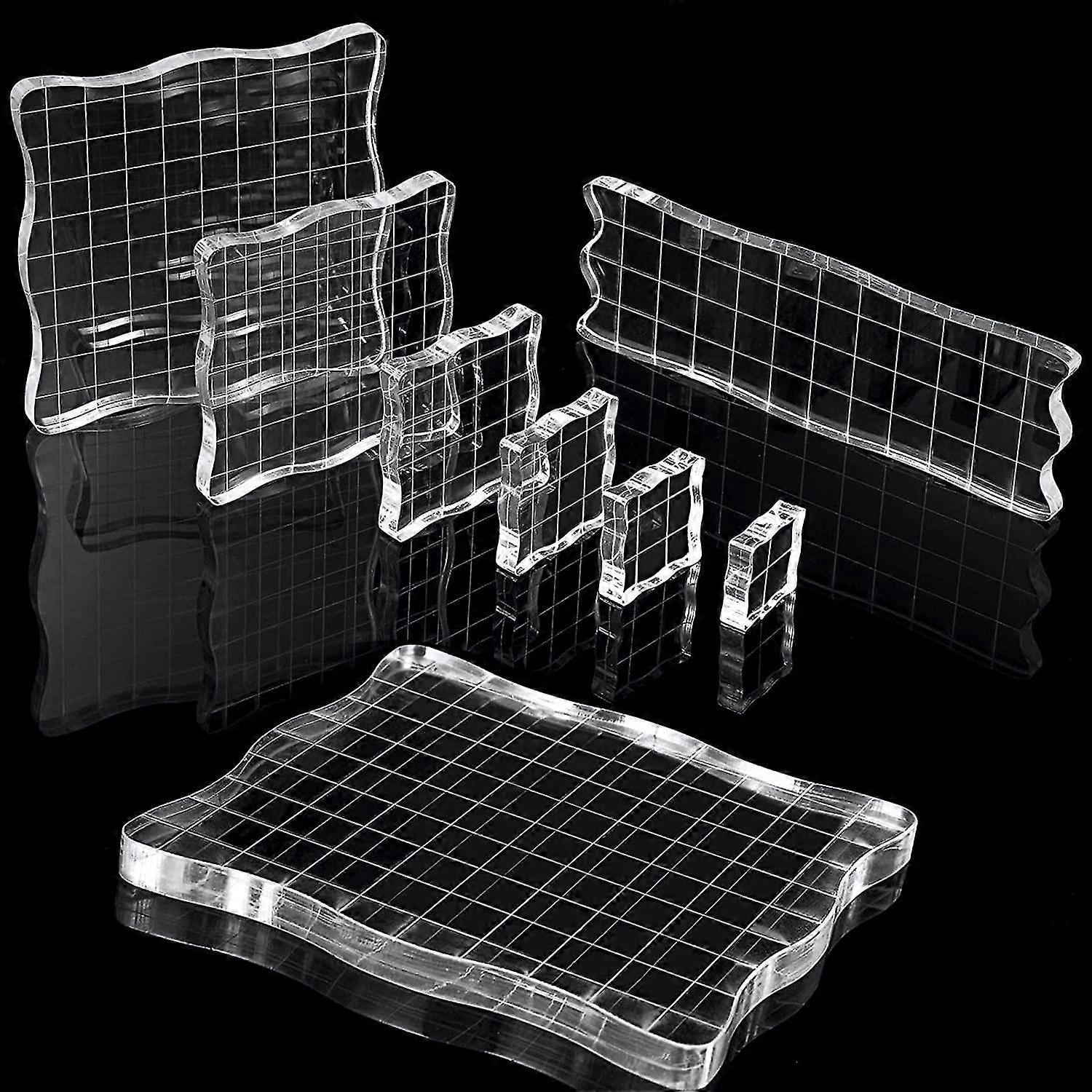 7 Piece Stamp Block Acrylic Clear Stamp Block Tool With Grid And Handle For Scrapbook Crafts