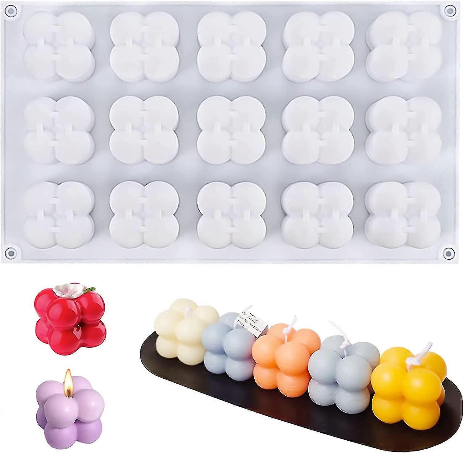 Bubble Candle Silicone Mold, 15 In 1 Handmade Soy Wax Mold, 3d Mini Bubble Cube Resin Candle Mold, Mousse Cake Mold For Soap, Pudding, Cake