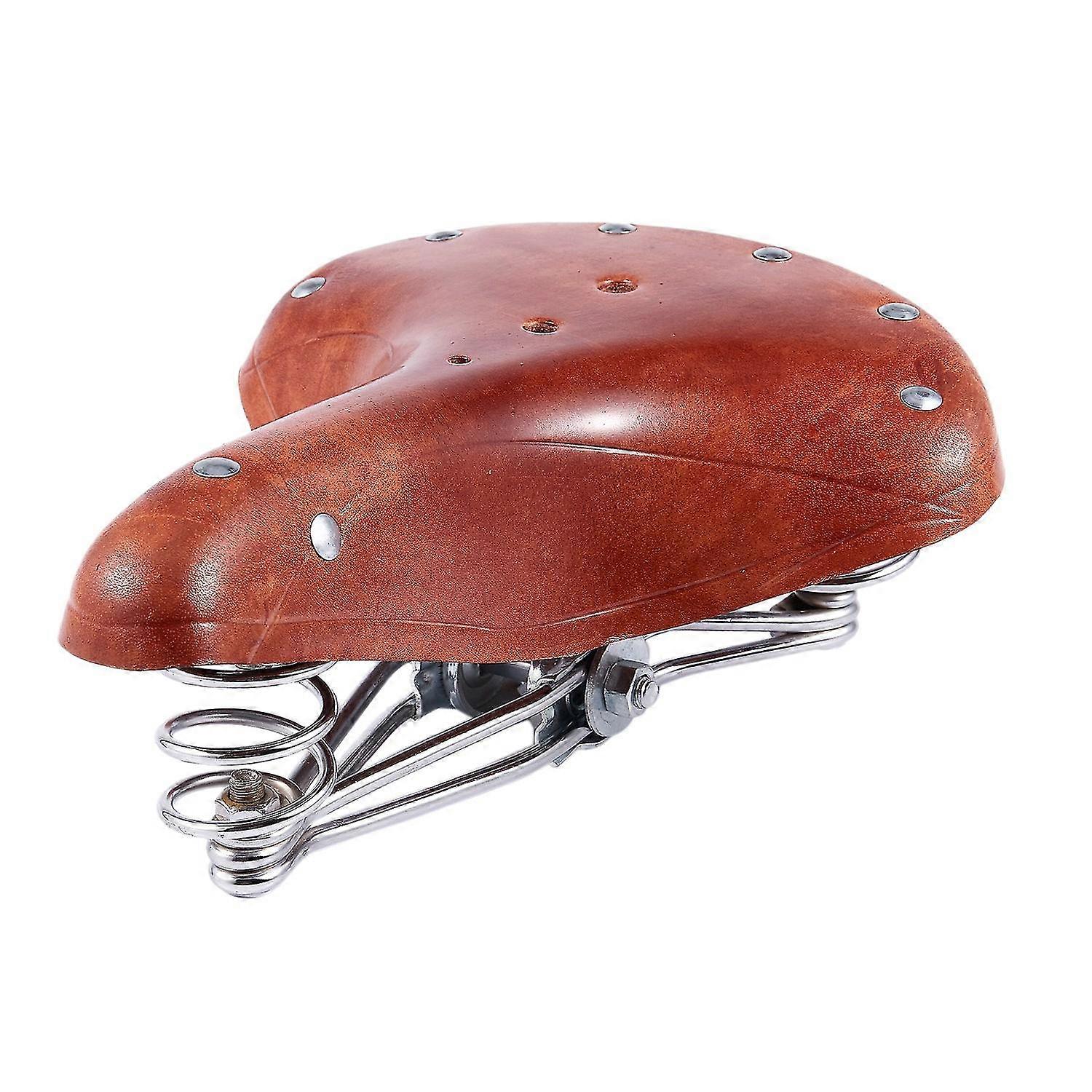 Mountain Bike Saddle Retro Leather Cushion Soft and Comfortable Vintage Saddle Spring Cushion Bicyc-XinHan
