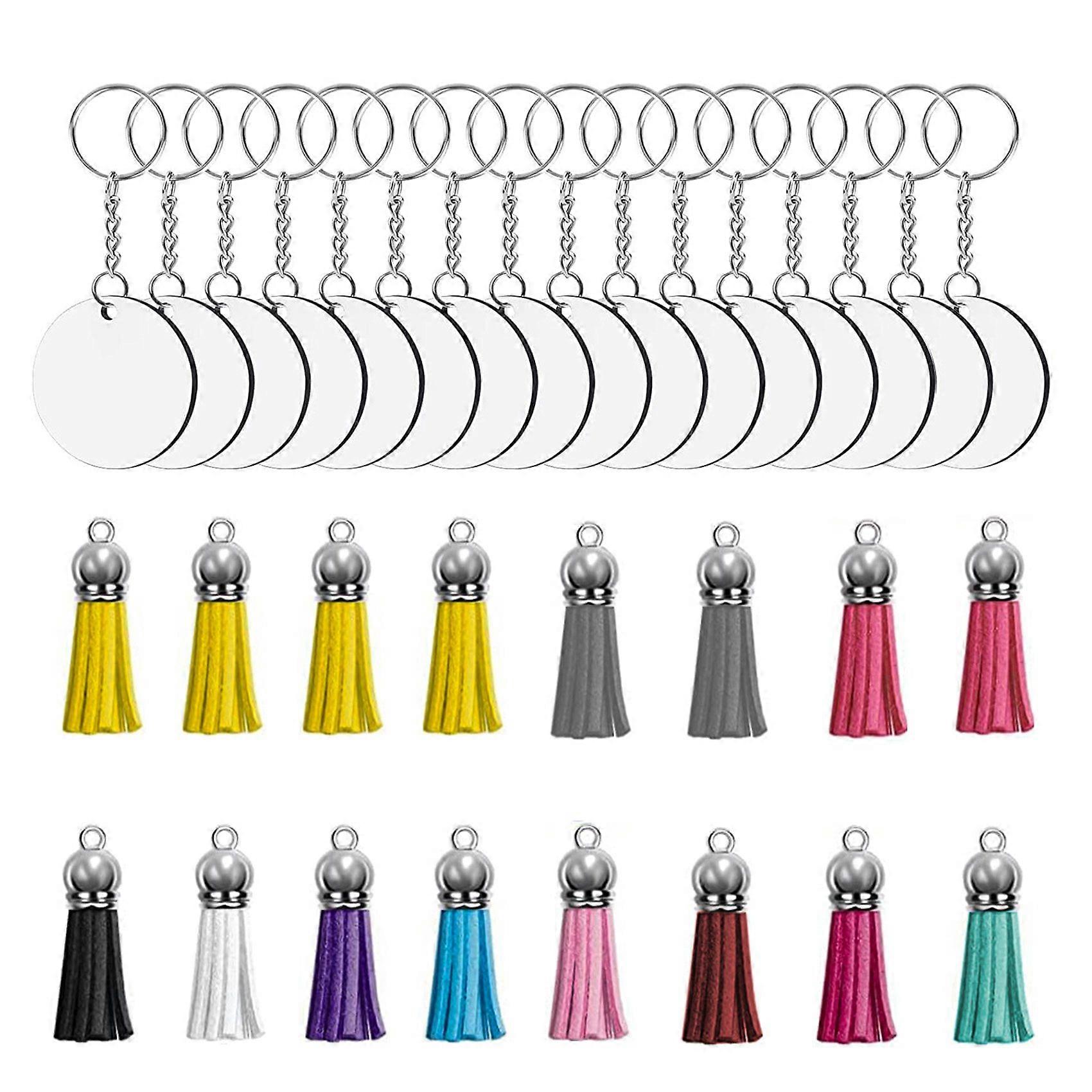 64 Pcs Acrylic Transparent Discs Keychains Circle Key Chains and Tassel Pendant Keyring for DIY Pro