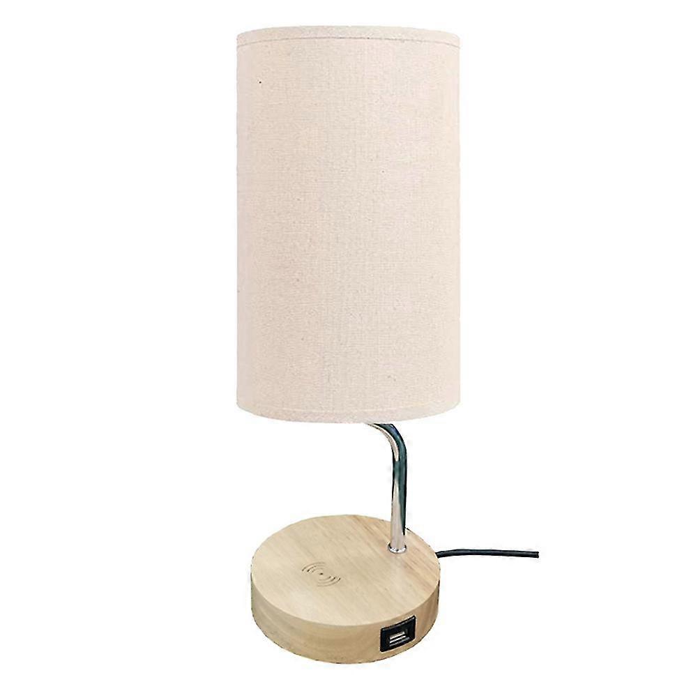 Lampe de table à commande tactile, chargeur sans fil intelligent, port USB, lampe de chevet en bois à intensité variable à 3 voies, lampes de chevet EU Plug-Good