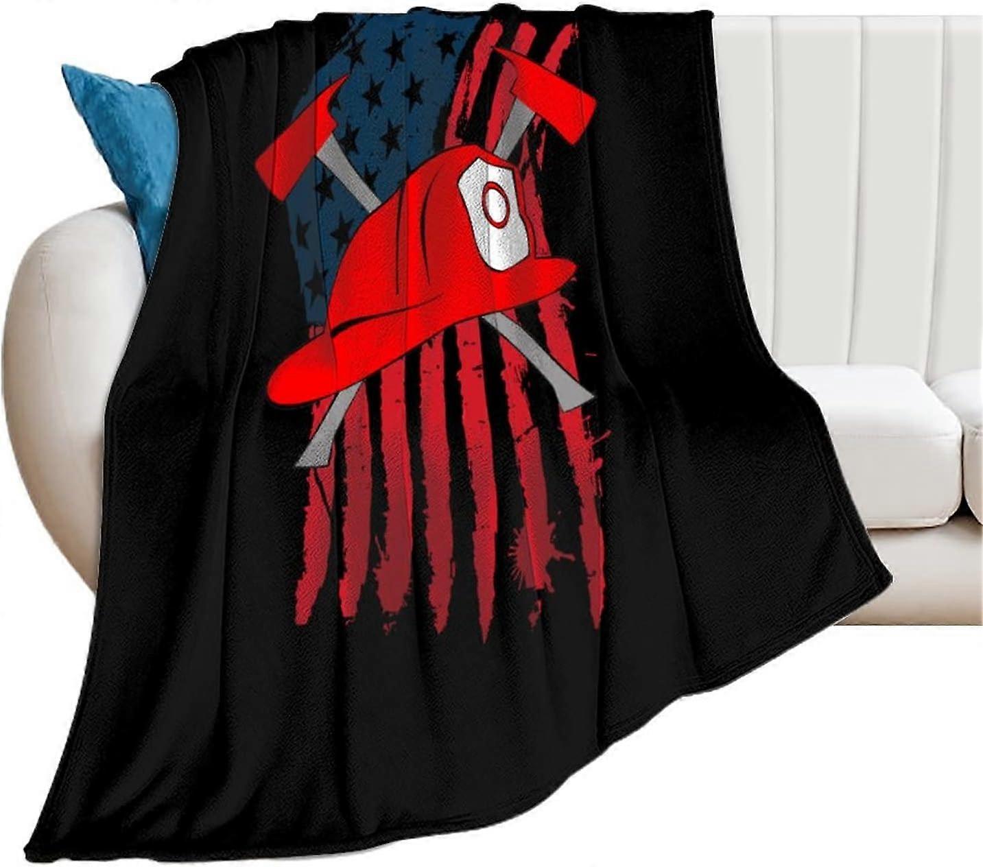 Cobertor de Flanela de Lã com Bandeira dos EUA Firemans Axe Cobertor Leve e Macio para Cama Sofá Sala de Estar-UJKI330
