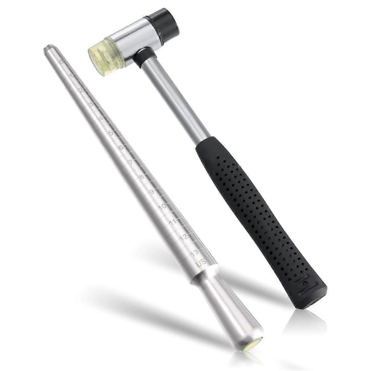 Ring Sizer, Can Be Hammered Solid Ring Mandrel and Jewelry Rubber Mallet, Ntegrated Conical Solid R