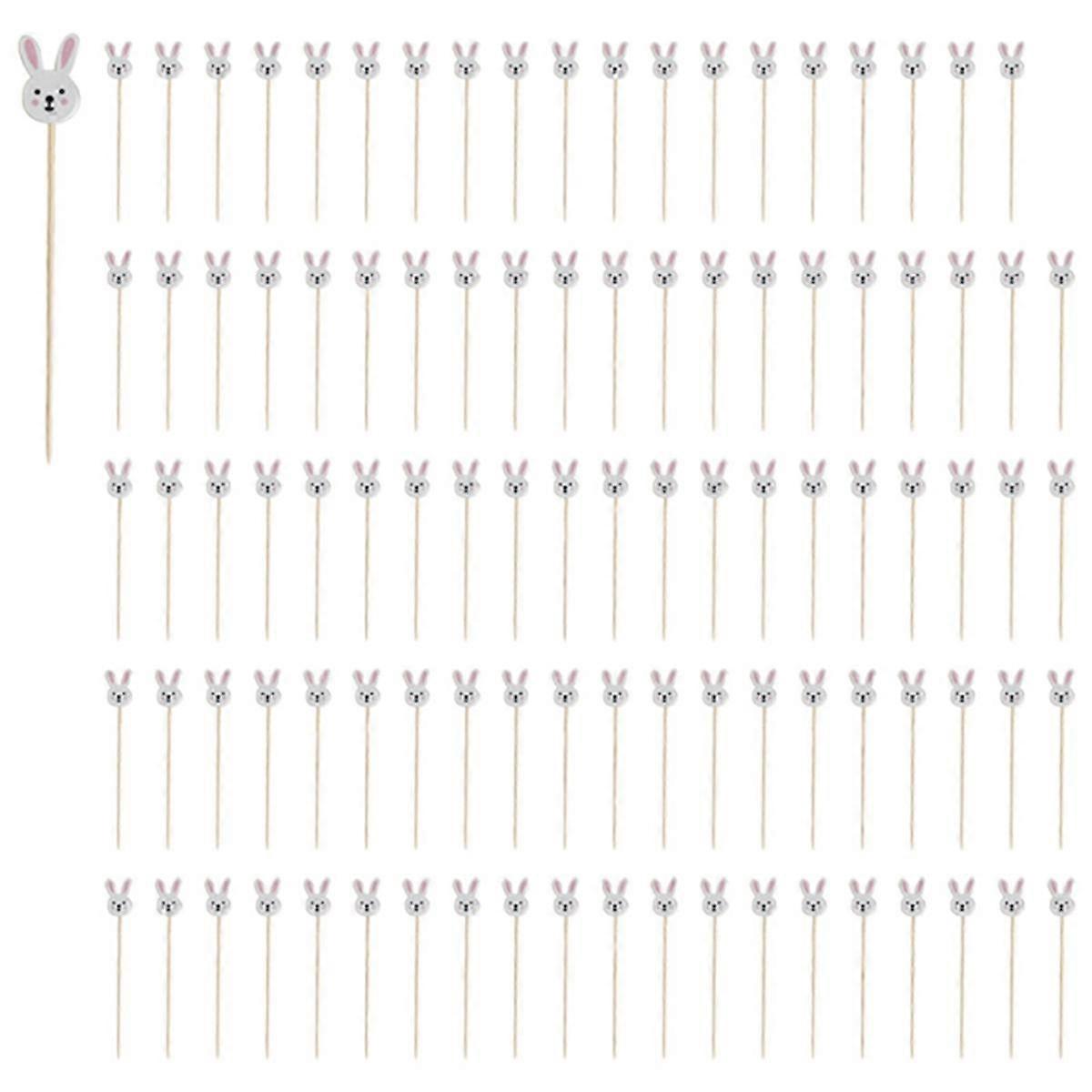 100Pcs Easter Disposable Bamboo Skewers Rabbit Easter Eggs Fruit Fork Food Picks Sandwich Buffet St