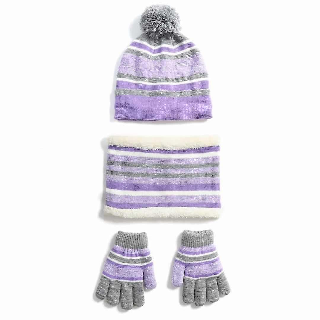 3-Pieces Winter Hat Gloves Scarf Set Knit Warm Beanie Hat Neck Warmer Mittens for Kids