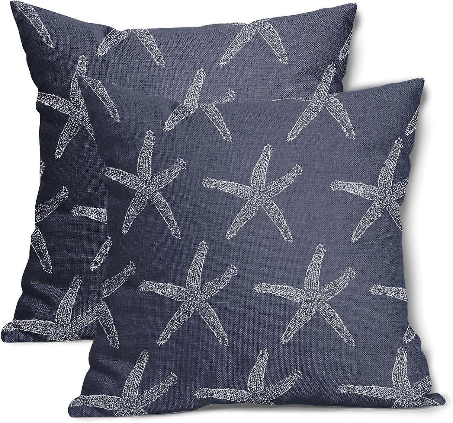 Navy Bllue Starfish Pillow Covers 20X20 Inch Coastal Beach Nautical Couch Pillow Cases Summer Ocean Cotton Linen Throw Pillows Set of 2 Home Decor for